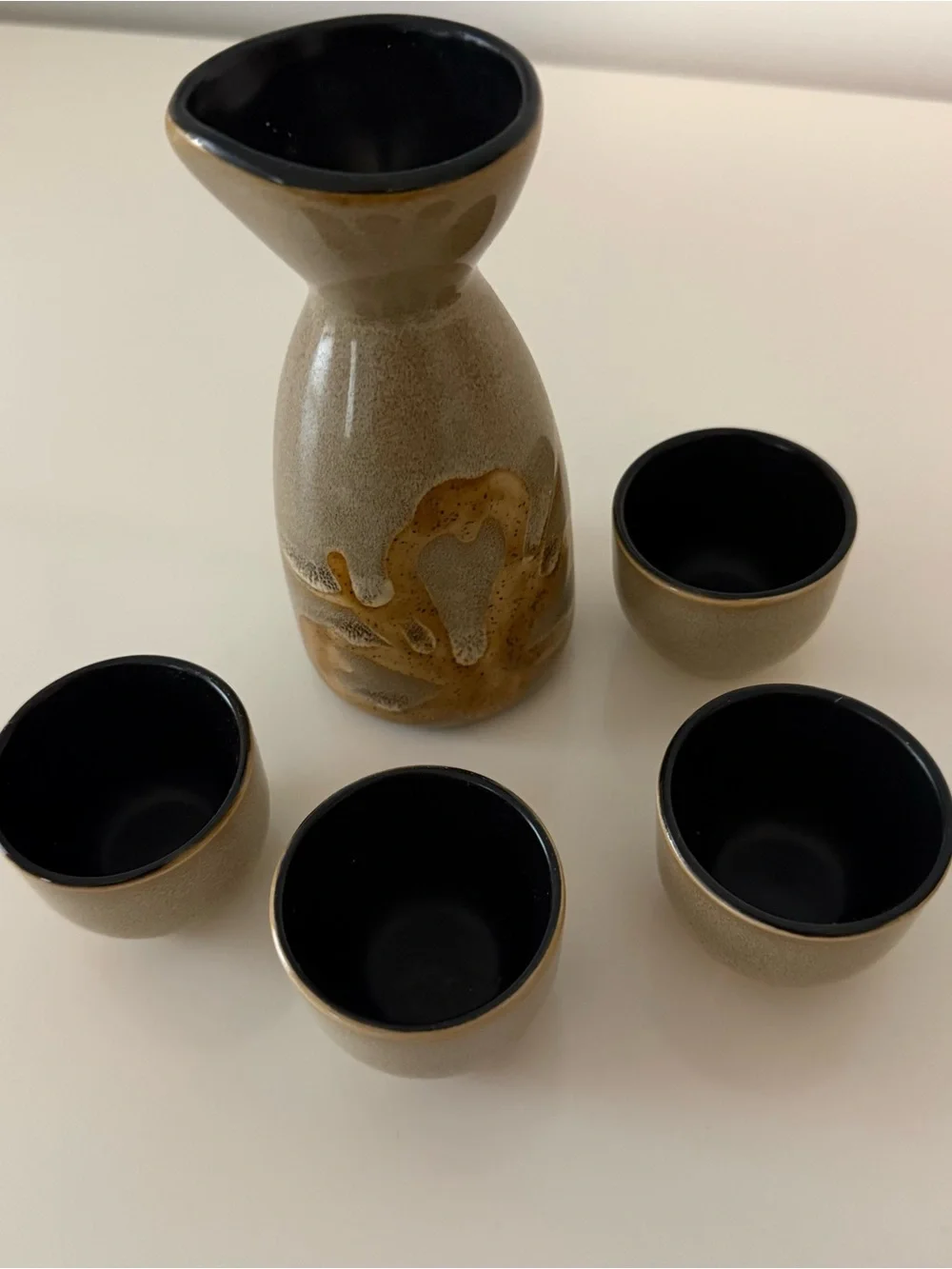 Stoneware Sake Set with carafe/decanter and four cups, Pier 1